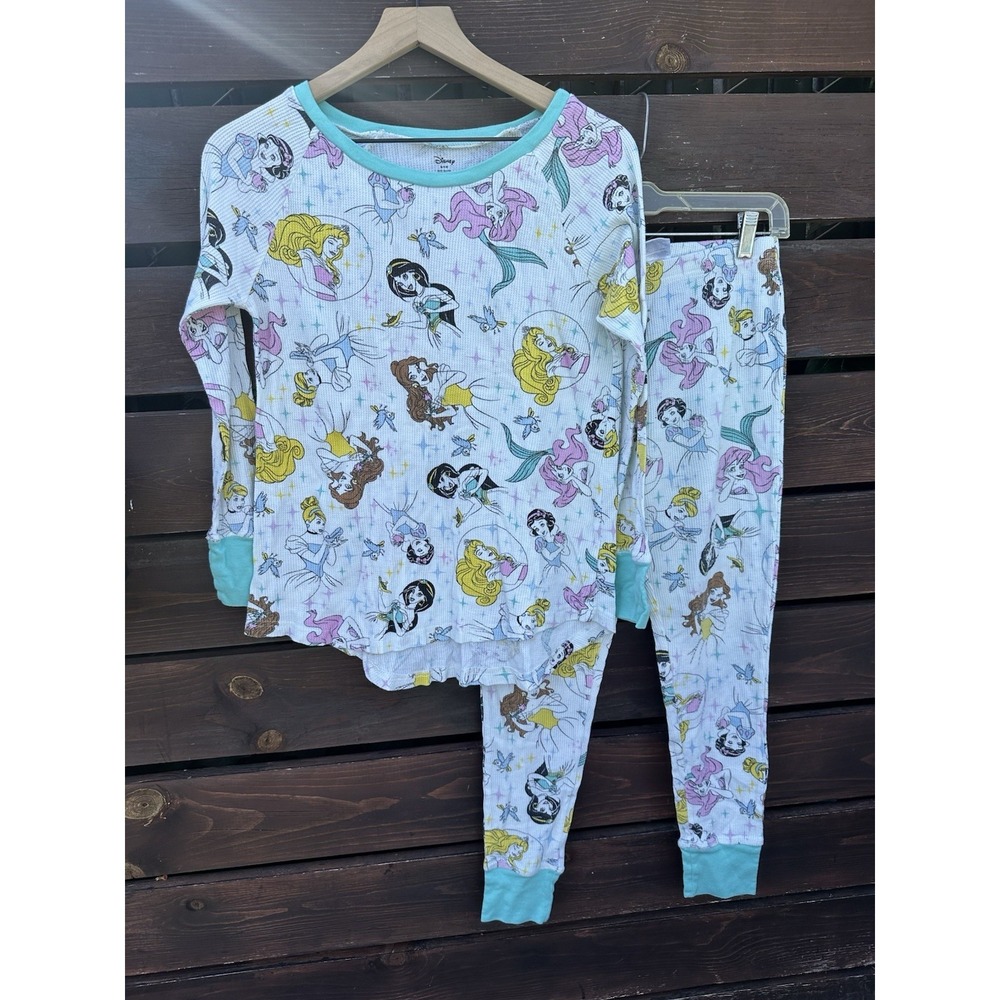 Disney Princess Mermaid Cinderella Snow White Waffle Thermal Pajamas Small